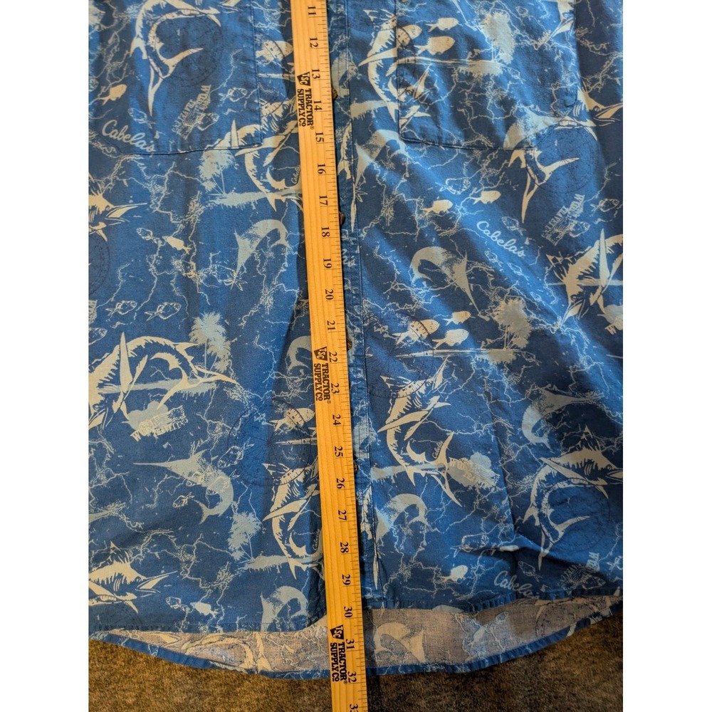 Cabela's Shirt Mens Salt Water Fishing Button Up Short Sleeve Blue Print Vented - Picture 2 of 11
